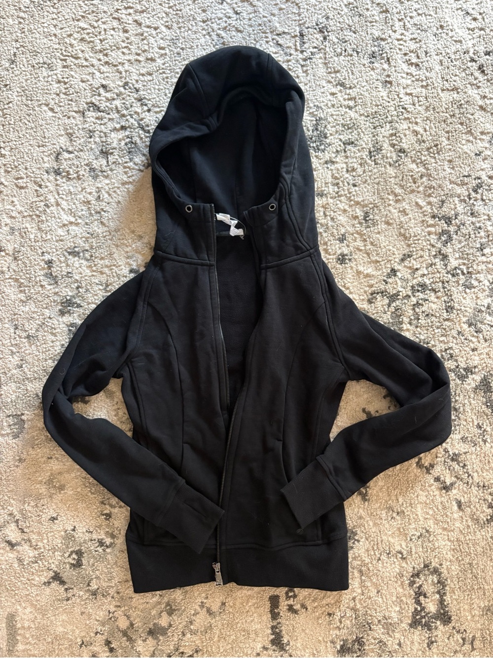 Women's Black Hoode Jacket with Zip, thumb holes and pockets